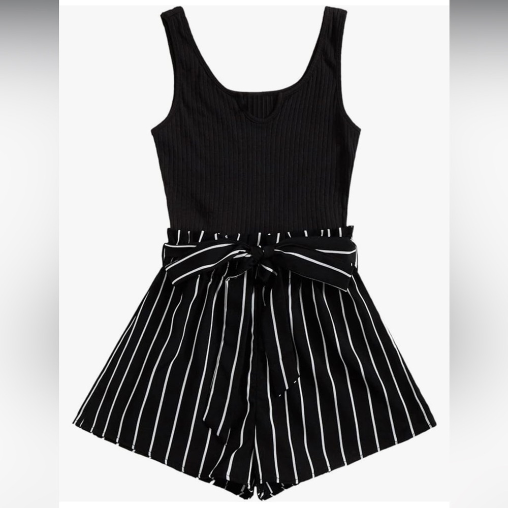SOLY HUX Women's Summer Sleeveless Belted Tank Romper Short Jumpsuit